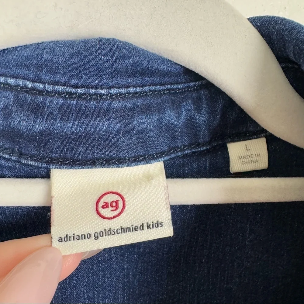 Ag Adriano Goldschmied Kids Blue Denim Sleeveless Polo Collar Dress Size Large